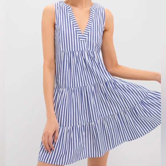 Tuckernuck Pomander Place Blue White Stripe Sleeveless Cotton Poplin Kenzo Dress - Picture 2 of 7